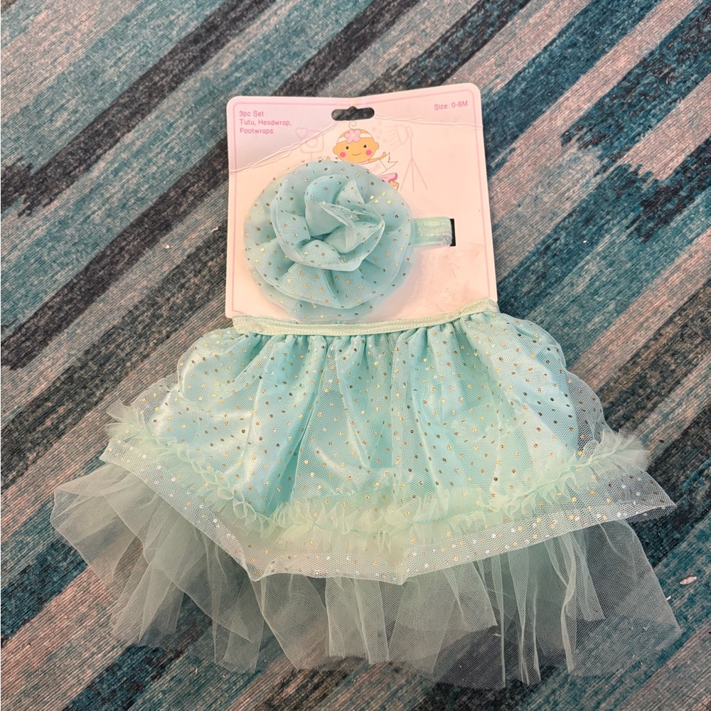 NWT Little Cuties set tutu, head wrap (just missing foot wraps) (0-6 months)